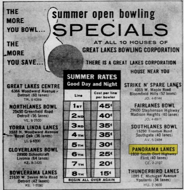 Panorama Lanes - June 1963 Ad For Great Lakes (newer photo)